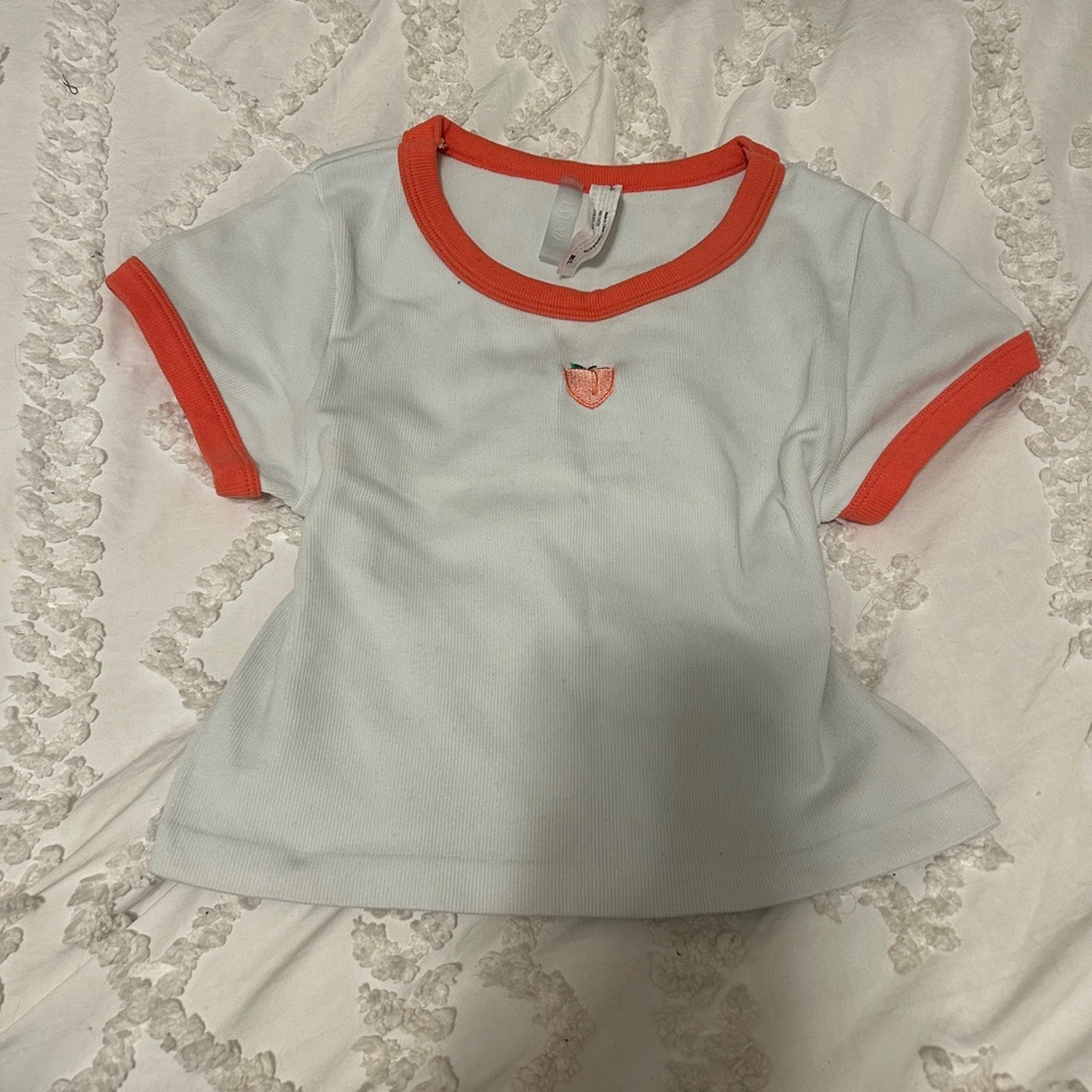 Women’s White Tee with Pink Trim